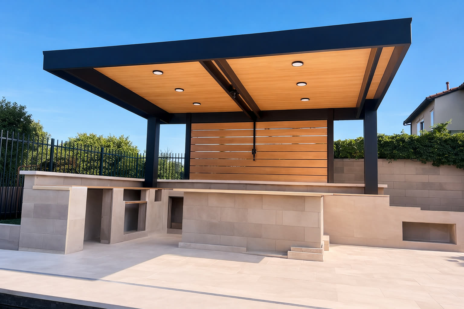 Snow-load rated aluminum pergola in the Colorado foothills near Evergreen